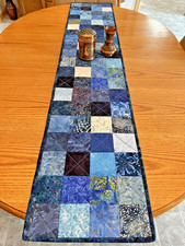 Quilted Table Runner, Blues, 13" x 60", Handmade Topper Centerpiece Mat Kitchen