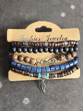 Infinity, Leaf, Stack Stretch Bracelet Western/boho 5 Strands 8"