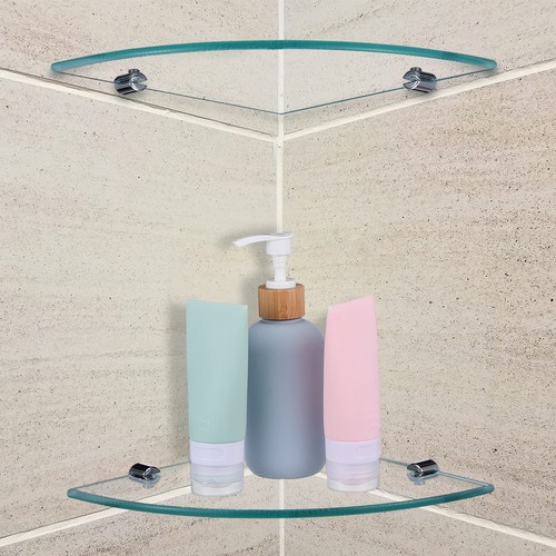 2 Pcs Glass Corner Shelves Makeup Wall Shelf Shower Organizer Bathroom - Picture 9 of 12