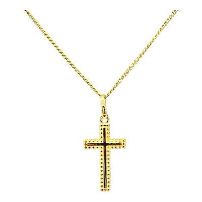 9ct 9k Yellow Gold Beaded Pattern Crucifix Cross Pendant 0.92 Grams. Brand New