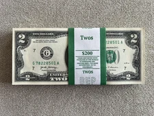 100 TWO DOLLAR BILLS - $2 UNC SEQUENTIAL - 2017A Consecutive Order - FREE SHIP