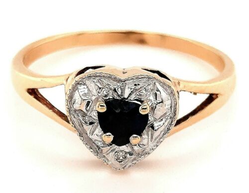 9ct Yellow Gold Sapphire & Diamond Heart Shaped Ring Fine Jewellery  - 第 1/12 張圖片