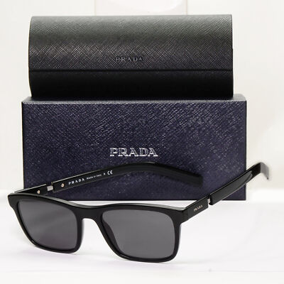 Prada Sonnenbrille schwarz glänzend eckig Mode PR16XV VPR 16X 1BO-1O1 55mm