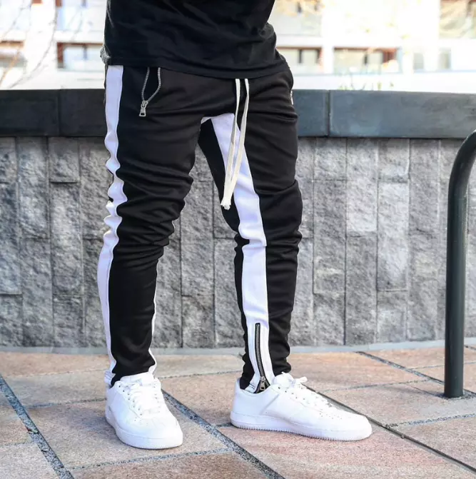 pantalon jogging noir bicolore homme streetwear survêtement sport slim fit  style