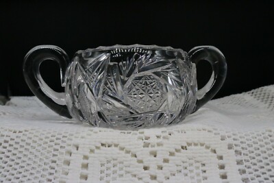 Antique American Brilliant Cut Glass Fry Manufacturing Glass Open Sugar
