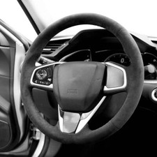 Car Steering Wheel Cover Alcantara Custom Stitched Black For Honda Civic Crv
