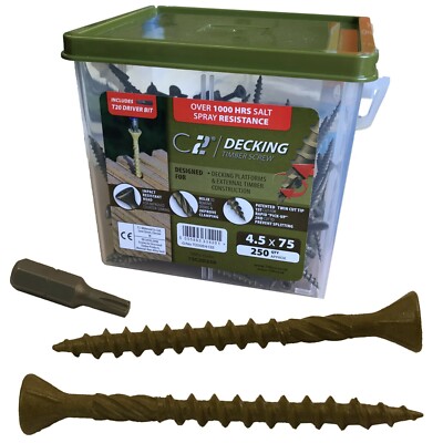 Timco 4,5 x 75 mm C2 Außen Grün Außen Holz Terrassenschrauben T20 Torx Kopf Bit