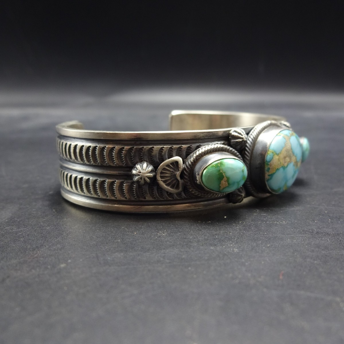 MELVIN FRANCIS Navajo Heavy Gauge STAMPED SterlingSilver TURQUOISE