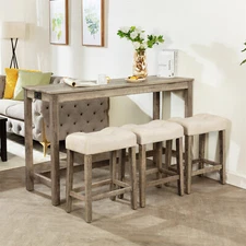 4 Piece Bar Table Set Counter Height Kitchen Dining Table with 3 Stools