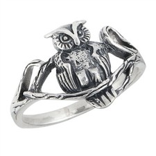 Sterling Silver Owl On a Branch Ring