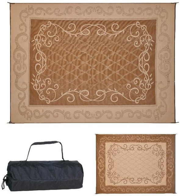 Outdoor Patio Deck RV Mat Reversible Rug 9 x 12 ft Foldable Blue Scroll