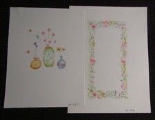 MOTHERS DAY Flowers in Vases & Border 2pcs 9x12" Greeting Card Art #7056 8127