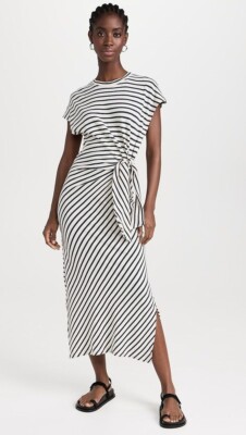 Apiece Apart Vanina Cinched Waist Dress in Stripe