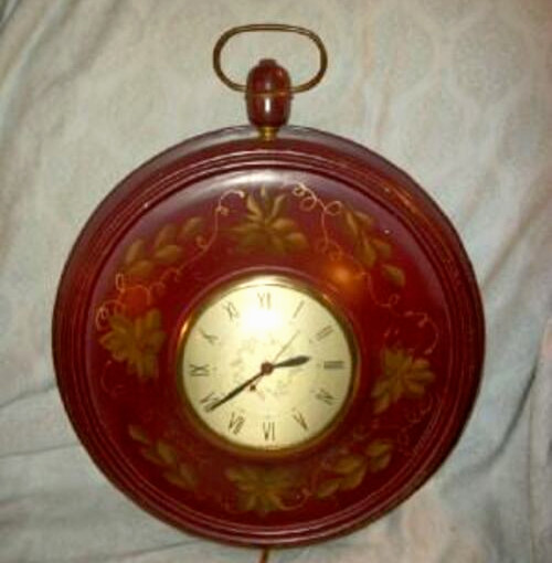 Americana Tole Wall Clock Electric Sessions Convex Glass Pocket Watch Style VTG