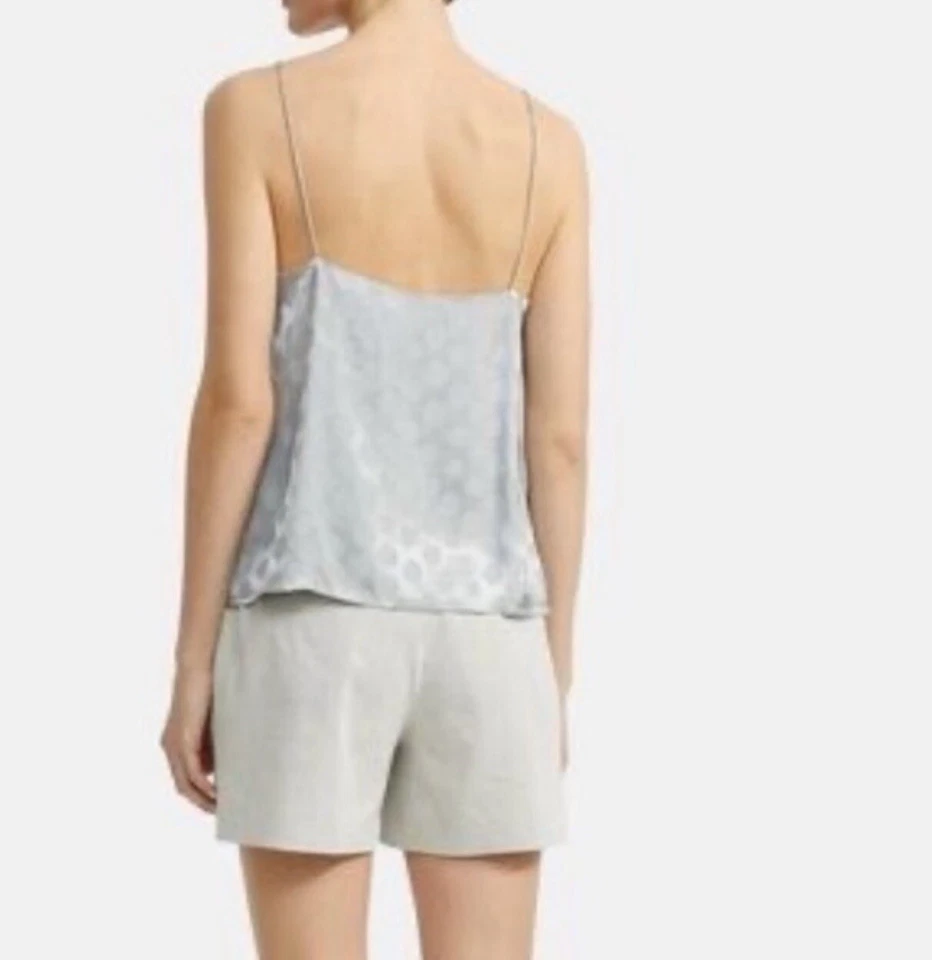 全新带标签 Theory 银色波尔卡圆点/灰色清洁背心拉丝提花衬衫 PETITE — 第 3/4 张图片