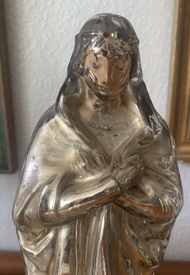 Statuette Vierge Marie En Verre Mercurisé - XIXème Siècle - Hauteur 17,5 Cm - Décor Religieux Ancien