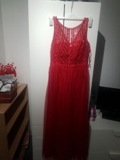 Instaglam Red Herring Dark Red Long Sequinned Mesh Maxi Dress Size 10 RRP £70