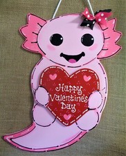 HAPPY VALENTINES DAY AXOLOTL SIGN Wall Art Door Hanger Plaque Seasonal Holiday