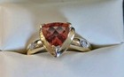  14k INDIA Stamped: Rusty Pink Gemstone W/2 Tested Diamonds; Sz 7 Ring 4.03grams — photo 9