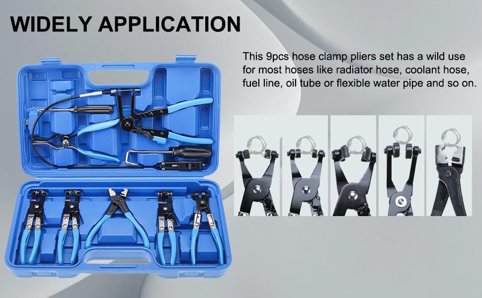 9-Piece Long Reach Hose Clamp Pliers Set – Wire & Swivel Jaw Pliers For Fuel, Oil & Water Hoses, With Locking Mechanism For Easy Work