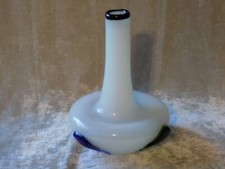 Unique White with Colorful Design Hand Blown Glass Vase Decorative Flowers NEW 