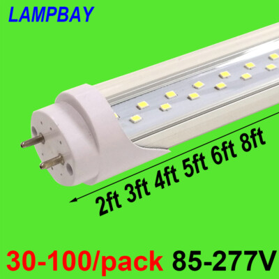30-100/pack 2ft 3ft 4ft 5ft 6ft LED Tube Bulb Double Row Light G13 Retrofit Lamp
