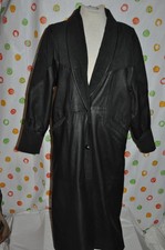 Maurices Woman's Large Long Black Soft Leather Coat Paisley Accents Euc Chic
