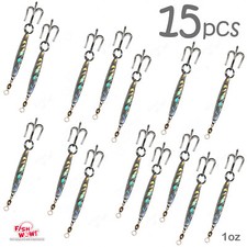15pcs 1oz Fishing Diamond Jig laser Mylar Jigging Trolling Lure w/ a Treble Hook
