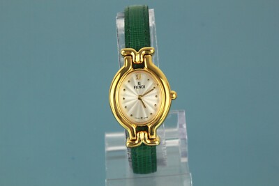 FENDI Olorogi 640L Watch Gold Plate Leather Green Red Quartz