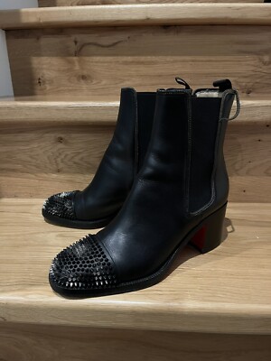 Christian Louboutin Spiked Stiefel Leather Ankle Bootie Boots 39 Leder Nieten