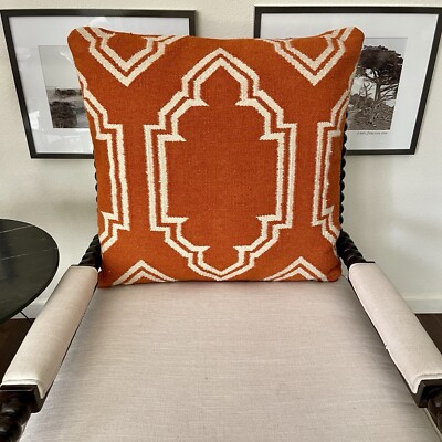 West Elm Moroccan Tile Orange Kilim Indoor Outdoor Pillow 26” Square