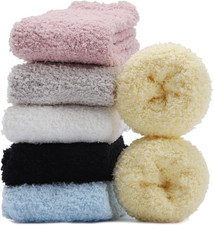 6 Pairs Womens Fuzzy Socks, Microfiber Plush Warm House Slipper Socks for Indoor