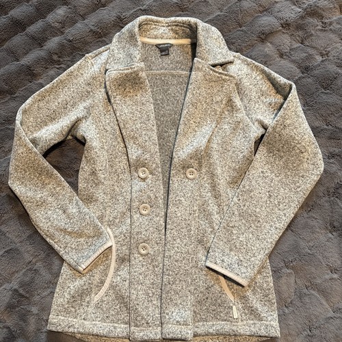 Eddie Bauer Women XS Zip Snap Button Fleece Jacket Sweater Heather Gray Warm