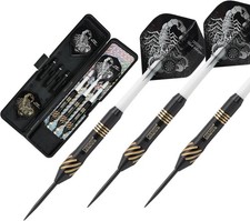 Steel Tip Darts Set 20/22/24 Grams with Deluxe PU Darts case-Black Scorpion S...