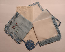 Vintage Ladies Blue Hankies, Lot Of 6 - All Handmade - VERY GOOD CONDITION - 1