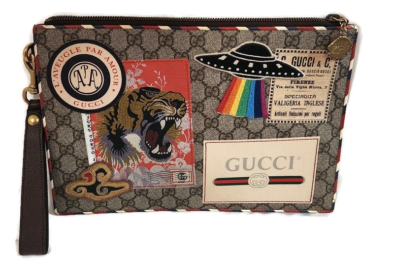 GUCCI Pochette GG Supreme Monogram Courier ricamata UFO