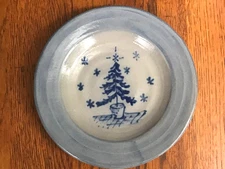 Rowe Pottery Works Salt Glazed Pottery Merry Christmas Tree Plate 6"