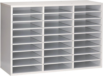 Wooden Classroom Mailbox Organizer with 27 Slots and Removable Shelf - White