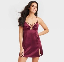 Auden Satin Babydoll Lingerie Slip Dress Women's Size Large Strappy Burgundy