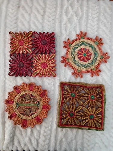 TRIVETS X 4 Raffia Straw Vintage MCM  Hot Pad Bohemian BO-HO  - product listing photo