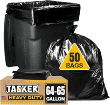 Tasker 64 Gallon Trash Bags Heavy Duty (Value-Pack 50 Bags W/Ties) 64 Gallon Tra
