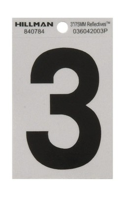 Hillman 3 in. Reflective Black Vinyl Self-Adhesive Number 3 - mailbox or house