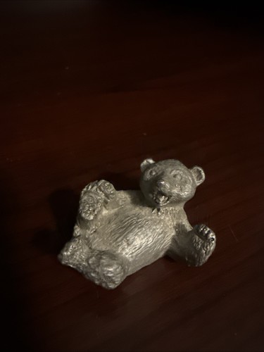 Miniature Pewter Sitting Baby Bear Cub Figurine 2001 Mini Zoo Wild Animal 1.5"