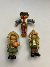 Lot of 3 Fall Harvest Scarecrow Resin Figurines Thanksgiving Autumn Decor Set