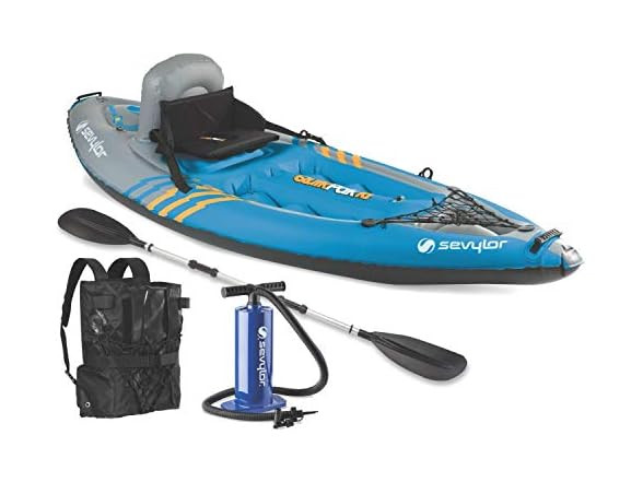 Sevylor QuickPak K1 1-Person Inflatable Kayak, Backpack, and