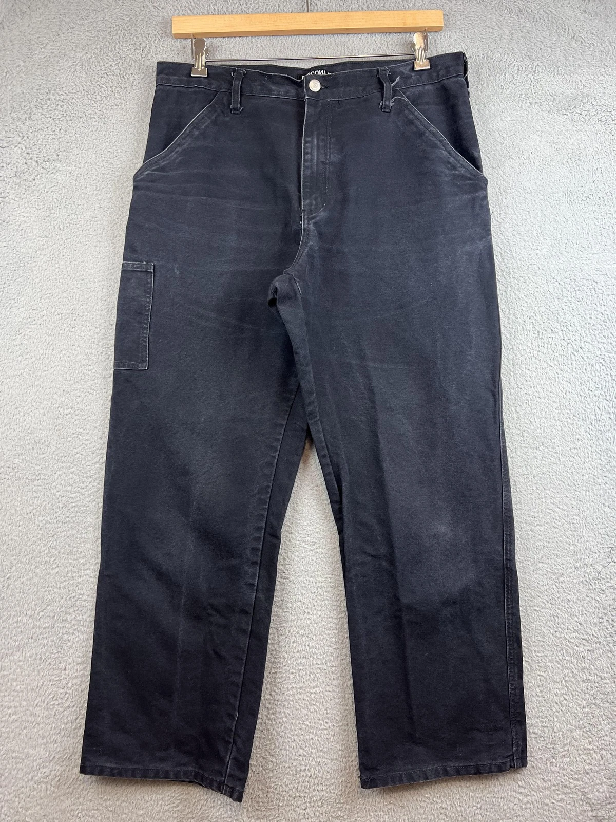 DISCONLD Pants Mens 36 Black Carpenter Canvas Workwear Relaxed Straight Leg