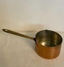 Vintage Copper Sauce Pan Pot Brass Handle 2 Cup Pour Spout .5QT Taurus Portugal