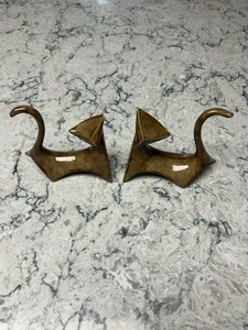 Mid Century Modern Cubist Atomic Pair Of Ceramic Cats Brown Feline FigurineDecor