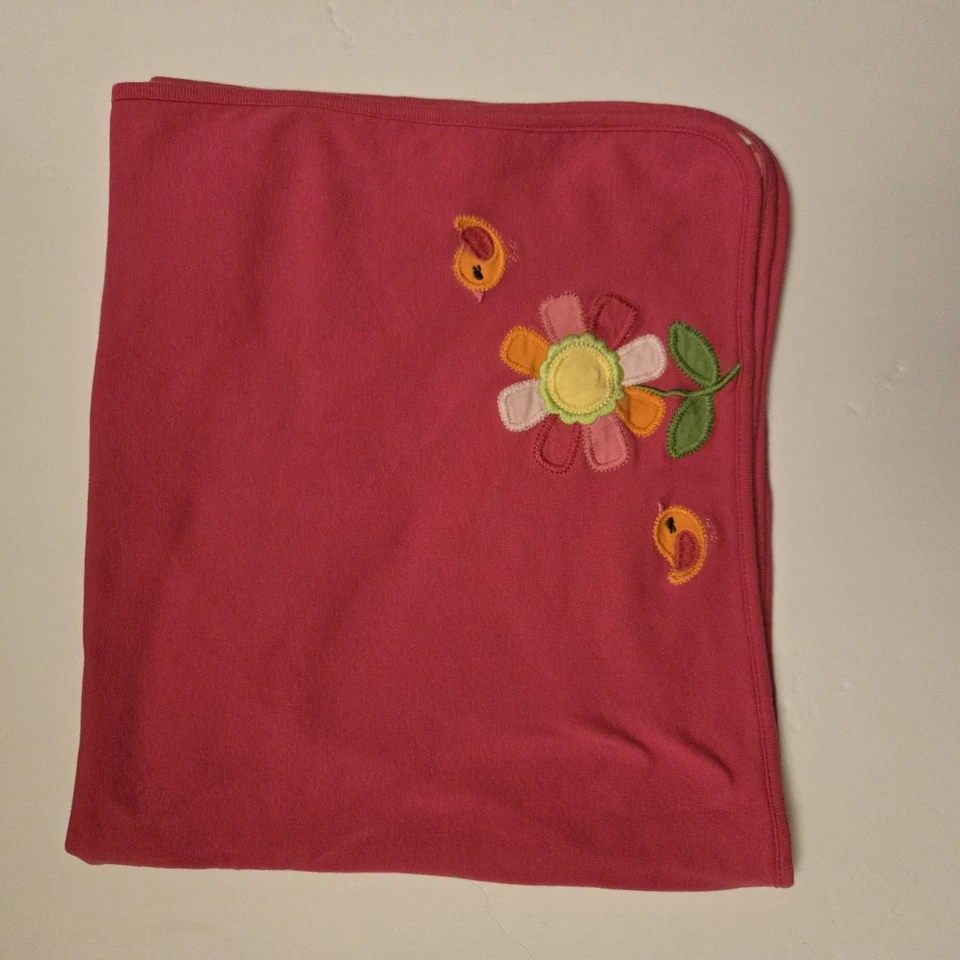 Vintage Baby Girl Gymboree Pink Little Birdie Blanket Flowers White 2014 29x26" - Image 4 of 4