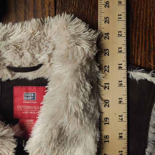 VTG Y2K Faded Glory Vest Faux Fur Lined Sueded Brown Women's Plus L (12/14) - Picture 15 of 17